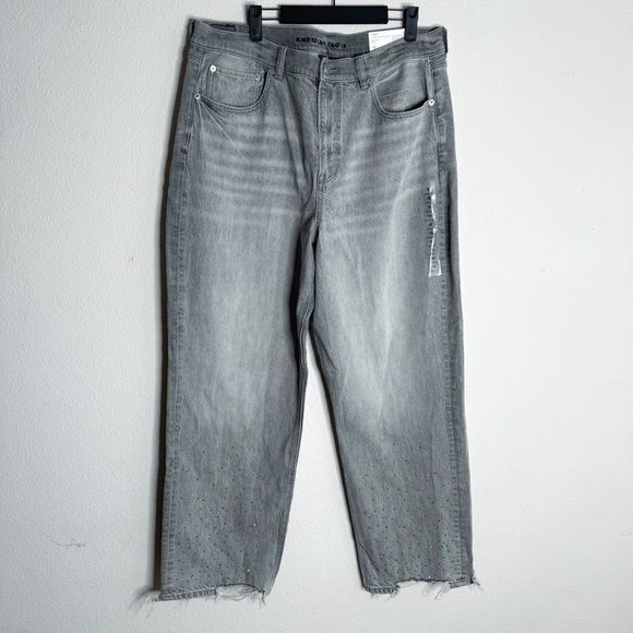 NWT American Eagle strigid super high rise baggy straight gray jeans size 18 - Picture 1 of 6
